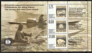 FRIMÆRKER GRØNLAND | 2001 - AFA 382 - Frimærkerne der aldrig udkom. - Miniark 34,75 kr. flerfarvet - Postfrisk